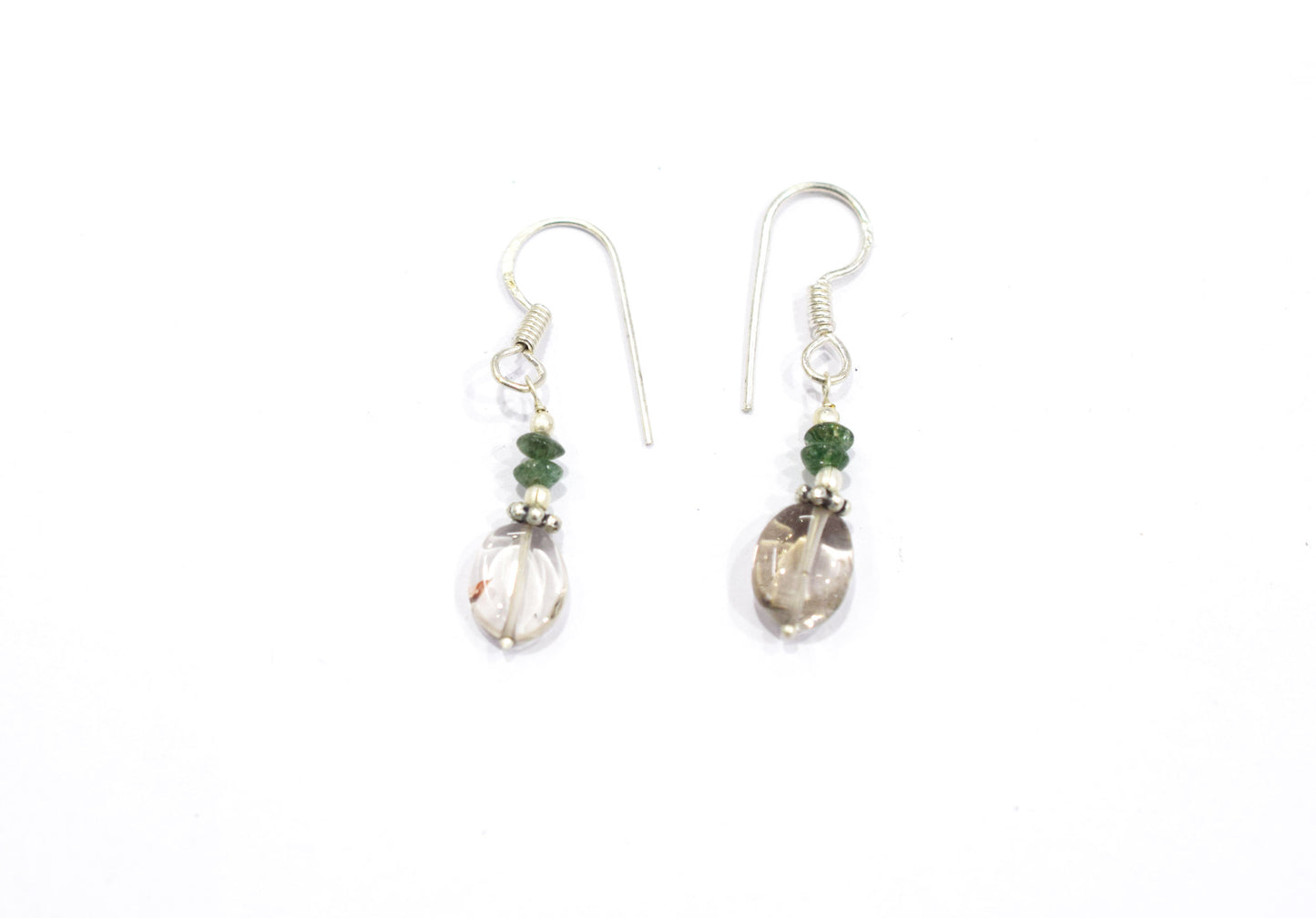 Natural Green Aventurine & Clear Quartz Crystal Tassel Pendant Necklace and Earrings Set,32935