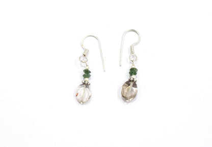 Natural Green Aventurine & Clear Quartz Crystal Tassel Pendant Necklace and Earrings Set,32935