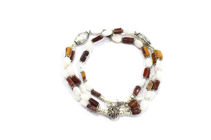 Natural Red Agate & White Agate 2-Strand Cascading Gemstone Necklace and Earrings Set,32936