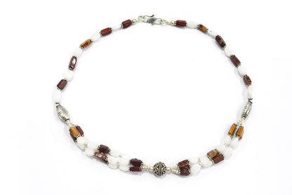 Natural Red Agate & White Agate 2-Strand Cascading Gemstone Necklace and Earrings Set,32936
