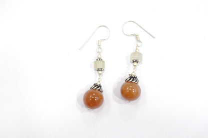 Natural Carnelian and Agate Beaded Necklace – Handcrafted Gemstone Strand with Carved Pumpkin Focal Beads,32937