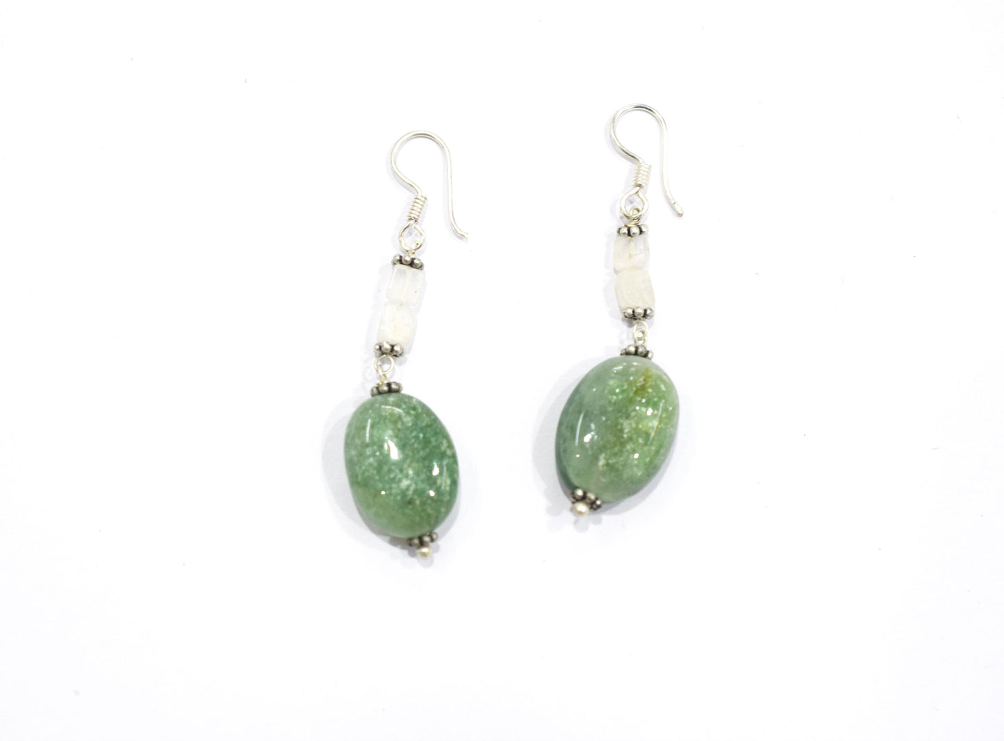 Natural Moonstone, Green Aventurine & Peridot Multi-Strand Tassel Pendant Necklace and Earrings Set,32938
