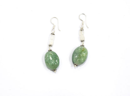 Natural Moonstone, Green Aventurine & Peridot Multi-Strand Tassel Pendant Necklace and Earrings Set,32938