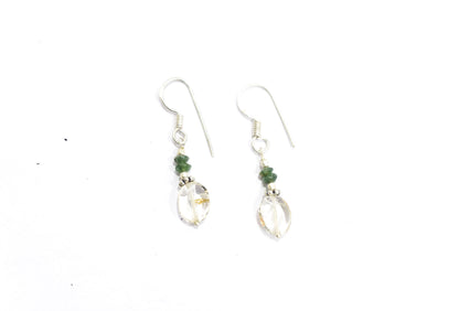 Natural Green Aventurine & Clear Quartz Crystal Tassel Pendant Necklace and Earrings Set,32939