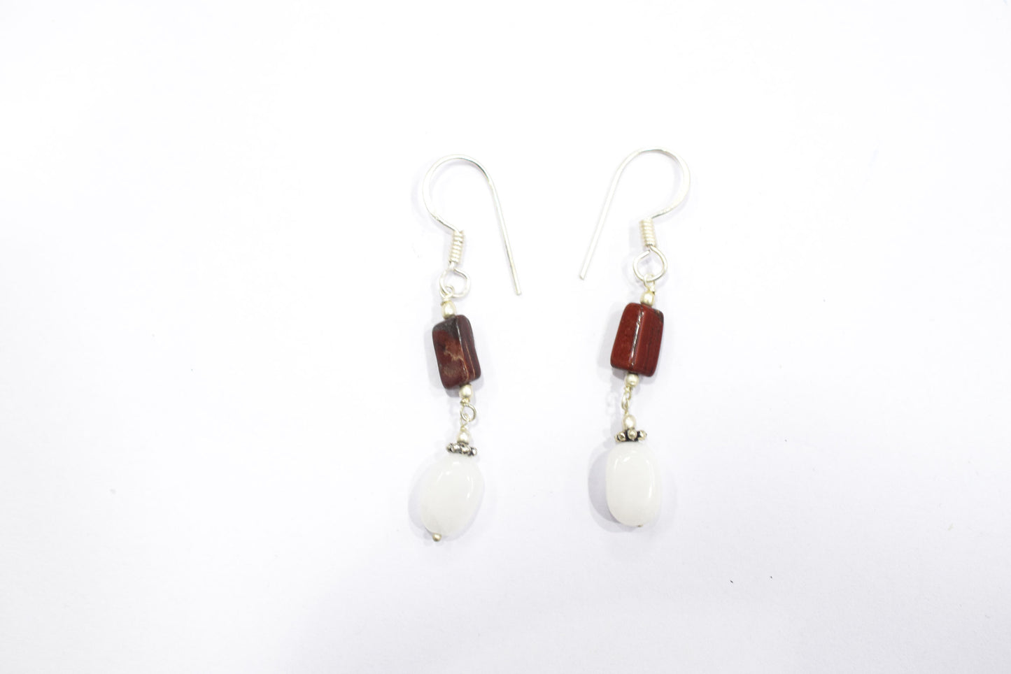 Natural Red Agate & White Agate 2-Strand Cascading Gemstone Necklace and Earrings Set,32940