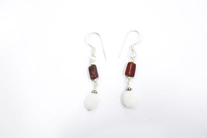 Natural Red Agate & White Agate 2-Strand Cascading Gemstone Necklace and Earrings Set,32940