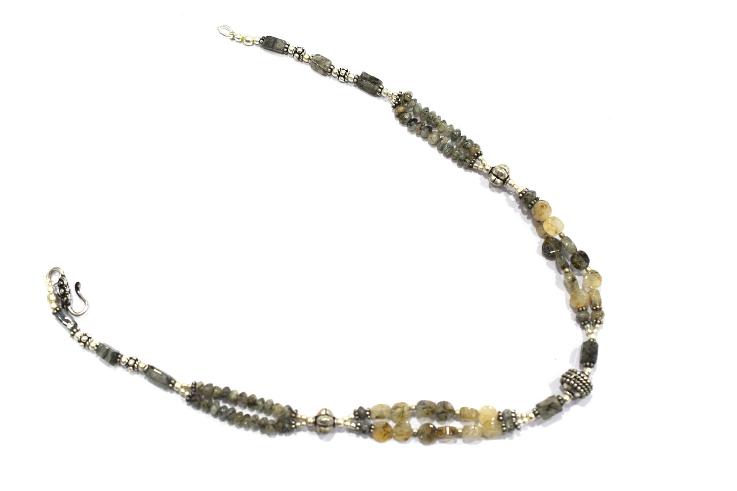 Natural Golden Rutilated Quartz Multi-Strand Gemstone Statement Necklace and Earrings Set,32941