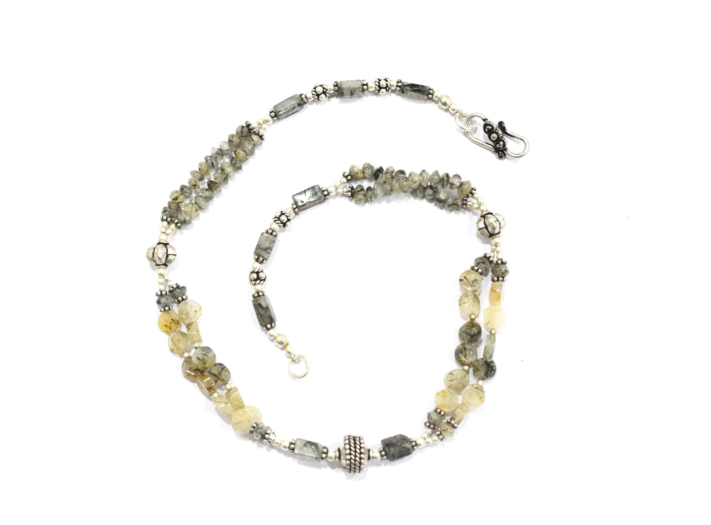 Natural Golden Rutilated Quartz Multi-Strand Gemstone Statement Necklace and Earrings Set,32941