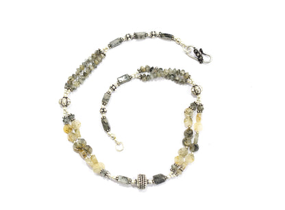 Natural Golden Rutilated Quartz Multi-Strand Gemstone Statement Necklace and Earrings Set,32941