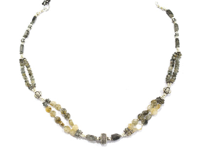 Natural Golden Rutilated Quartz Multi-Strand Gemstone Statement Necklace and Earrings Set,32941