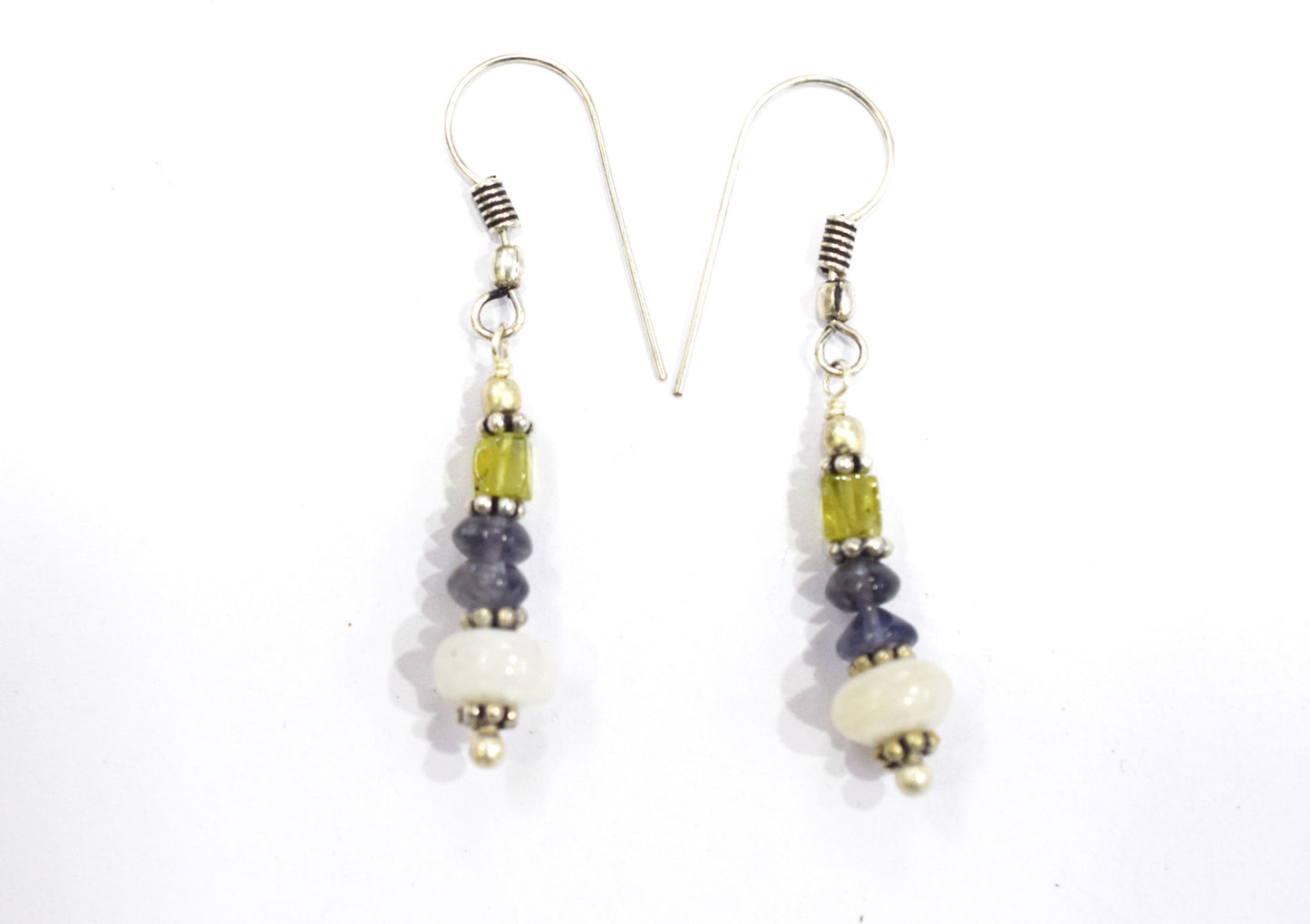 Natural Iolite, Carnelian, Peridot & White Agate 3-Strand Multi-Gemstone Necklace and Earrings Set,32943
