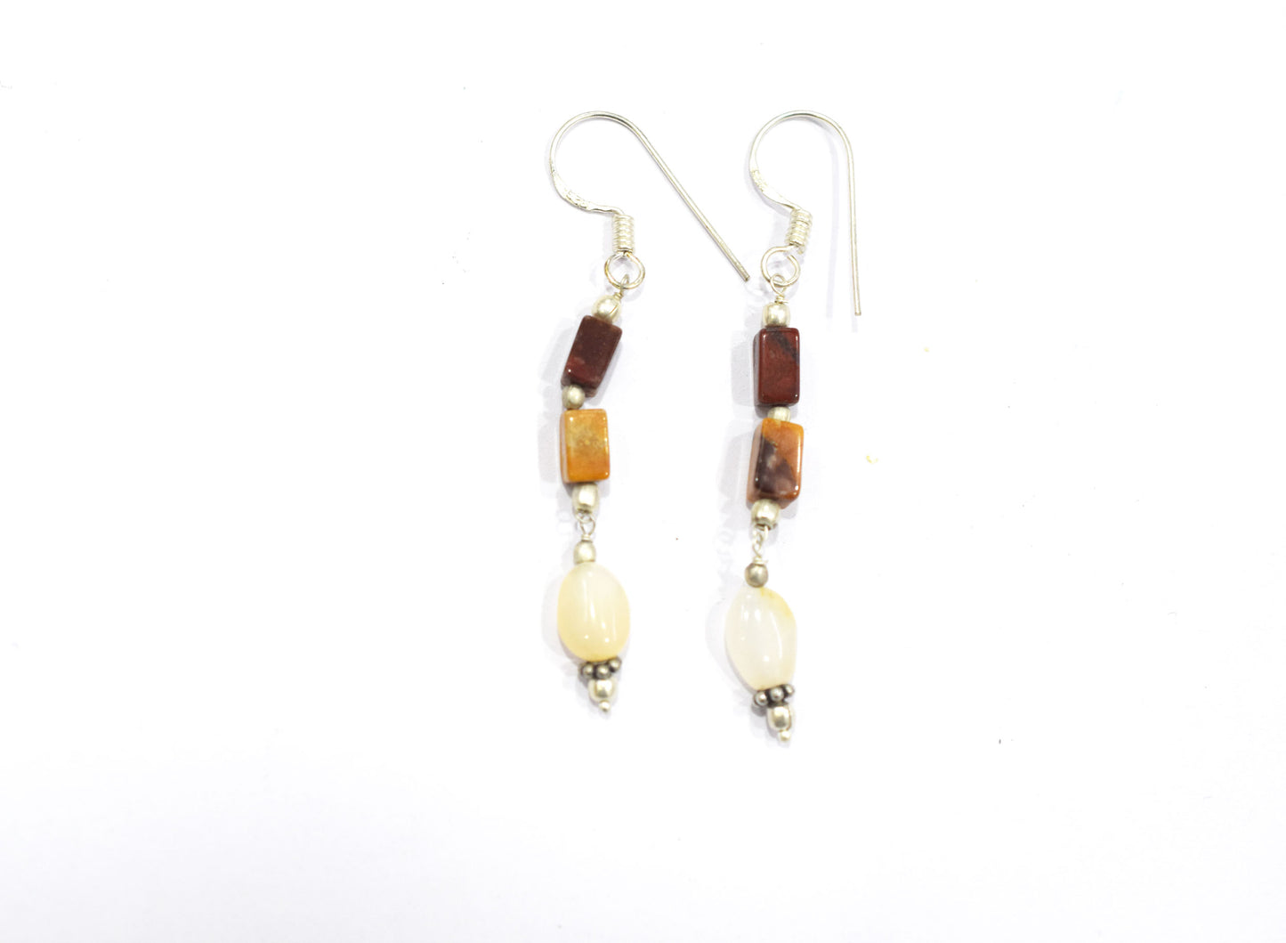 Natural Red Jasper & Rainbow Moonstone Multi-Strand Tassel Necklace and Earrings Set,32944