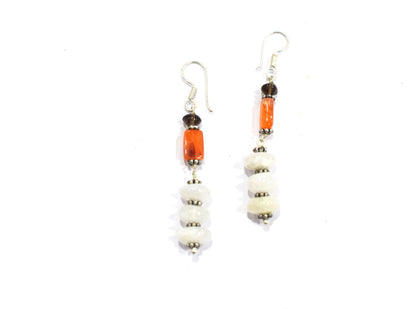 Natural Carnelian, Smoky Quartz & White Agate 3-Strand Cascading Gemstone Necklace and Earrings Set,32945