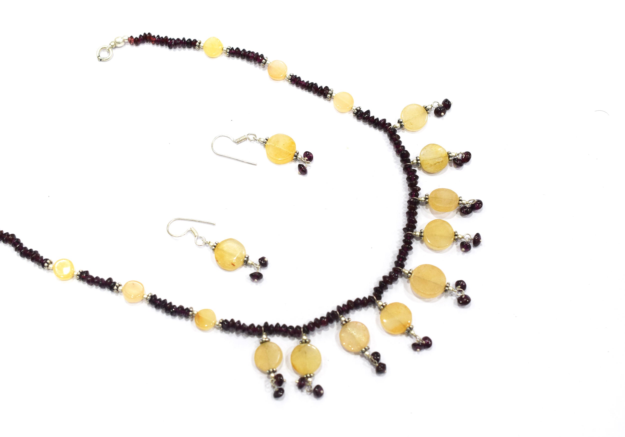 Natural Citrine and Garnet Gemstone Beaded Necklace – Handmade Boho Fringe Statement Jewelry,32946