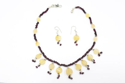 Natural Citrine and Garnet Gemstone Beaded Necklace – Handmade Boho Fringe Statement Jewelry,32946