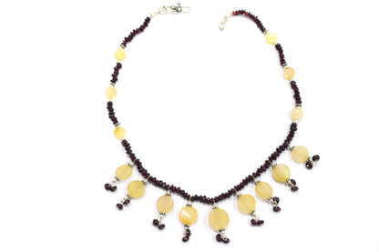 Natural Citrine and Garnet Gemstone Beaded Necklace – Handmade Boho Fringe Statement Jewelry,32946