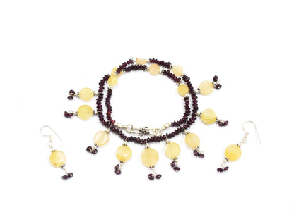 Natural Citrine and Garnet Gemstone Beaded Necklace – Handmade Boho Fringe Statement Jewelry,32946
