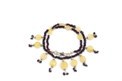 Natural Citrine and Garnet Gemstone Beaded Necklace – Handmade Boho Fringe Statement Jewelry,32946