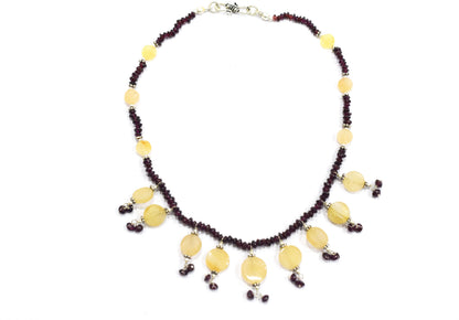 Natural Citrine and Garnet Gemstone Beaded Necklace – Handmade Boho Fringe Statement Jewelry,32946