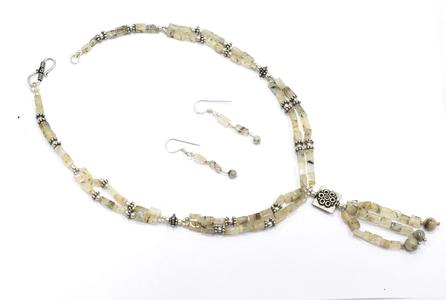 Natural Rutilated Quartz Jewelry Set – Multi-Strand Golden Rutile Necklace & Earrings,32948