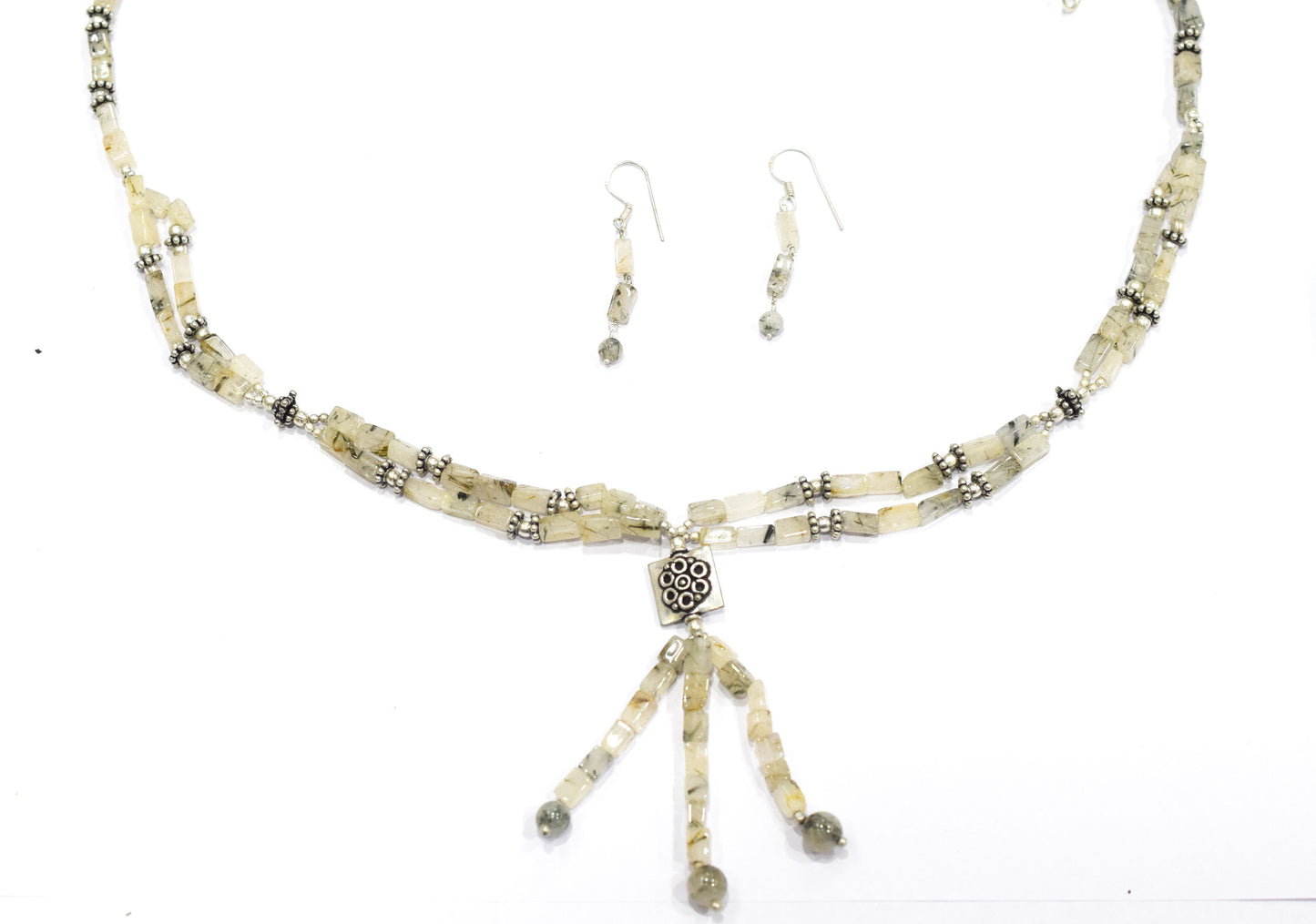Natural Rutilated Quartz Jewelry Set – Multi-Strand Golden Rutile Necklace & Earrings,32948