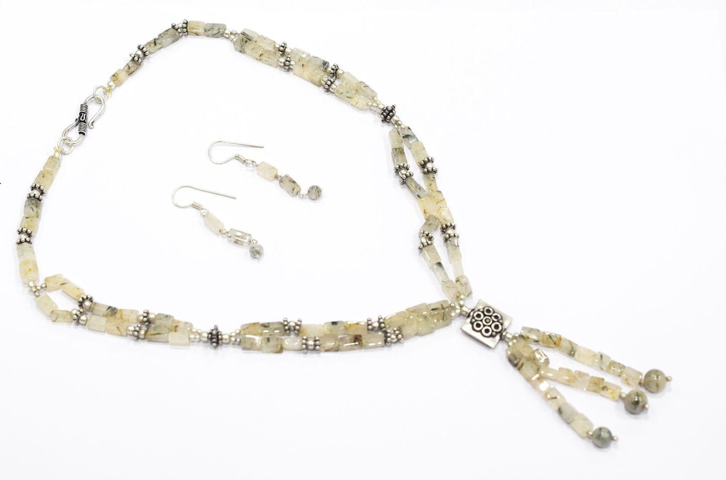 Natural Rutilated Quartz Jewelry Set – Multi-Strand Golden Rutile Necklace & Earrings,32948