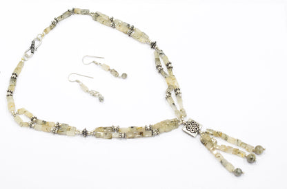 Natural Rutilated Quartz Jewelry Set – Multi-Strand Golden Rutile Necklace & Earrings,32948