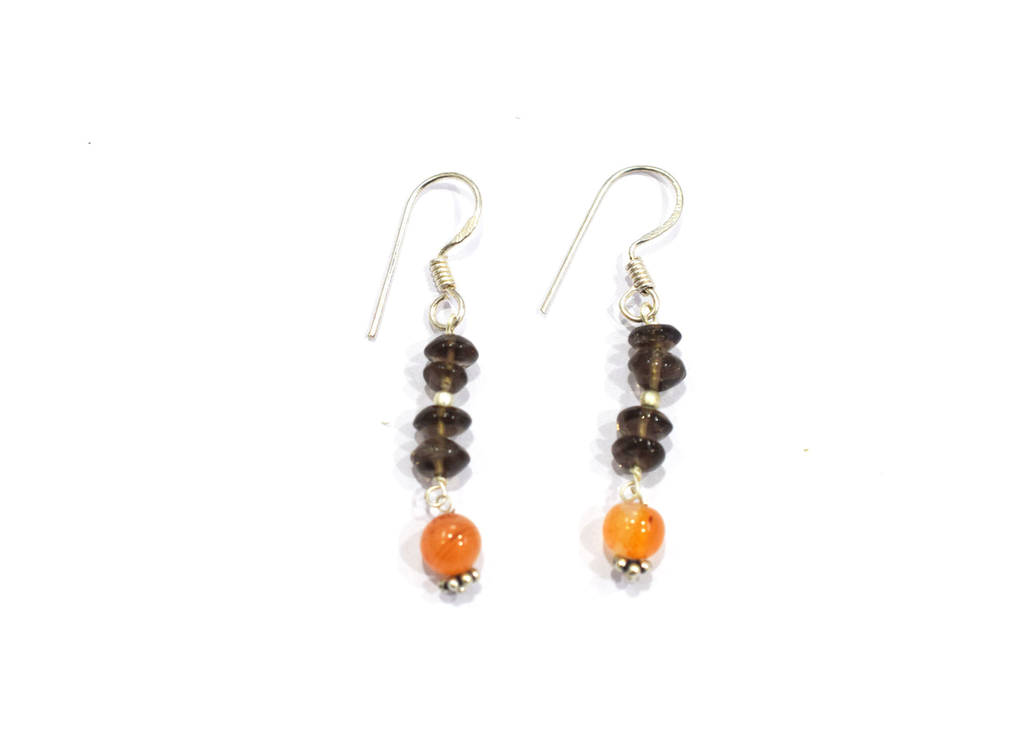 Natural Carnelian and Smoky Quartz Jewelry Set – Multi-Strand Gemstone Tassel Necklace & Earrings,32949