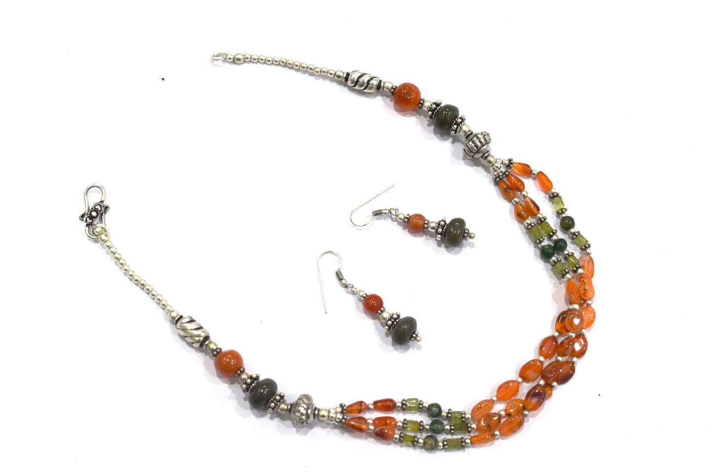 Natural Boulder Opal, Carnelian, Green Aventurine & Peridot Gemstone Multi-Strand Necklace Set,32950