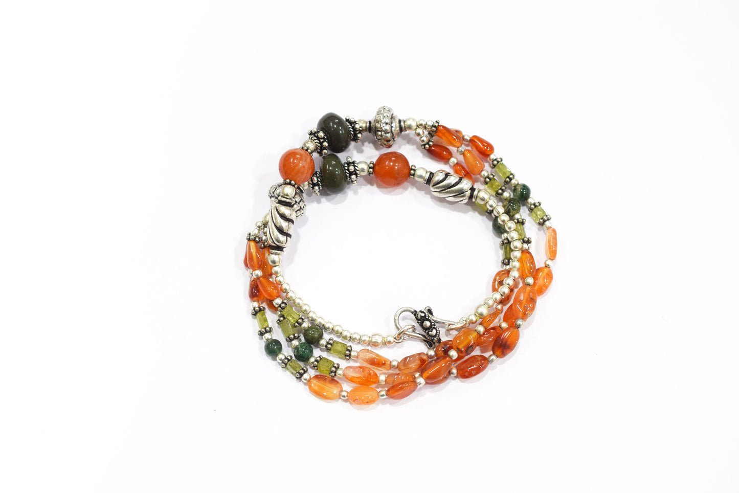 Natural Boulder Opal, Carnelian, Green Aventurine & Peridot Gemstone Multi-Strand Necklace Set,32950