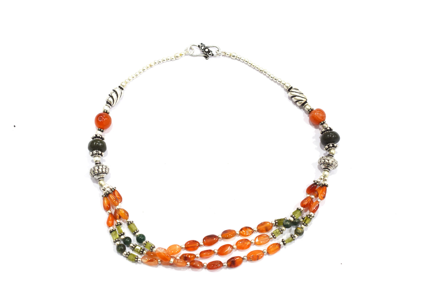 Natural Boulder Opal, Carnelian, Green Aventurine & Peridot Gemstone Multi-Strand Necklace Set,32950