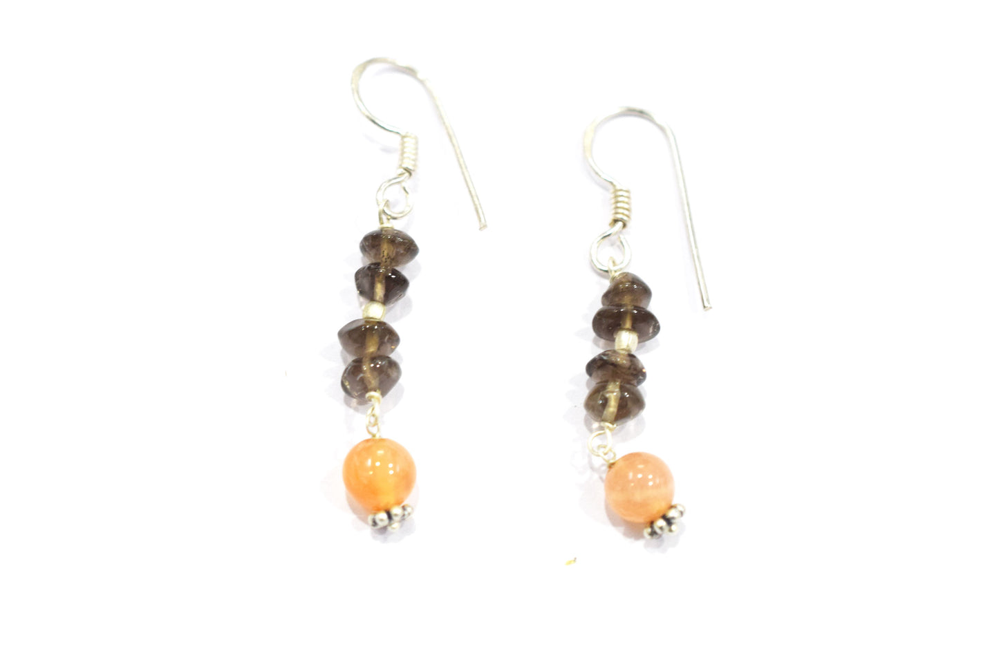 Natural Carnelian & Smoky Quartz Jewelry Set – Multi-Strand Statement Tassel Necklace with Earrings,32952