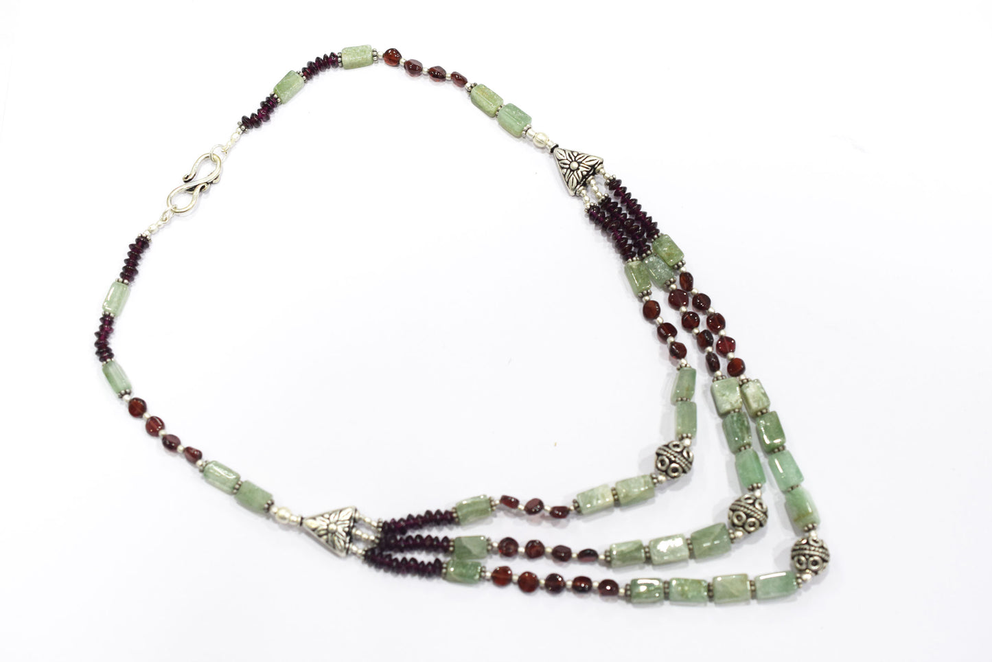 Natural Green Aventurine and Garnet Jewelry Set – Multi-Strand Gemstone Statement Necklace & Earrings,32953
