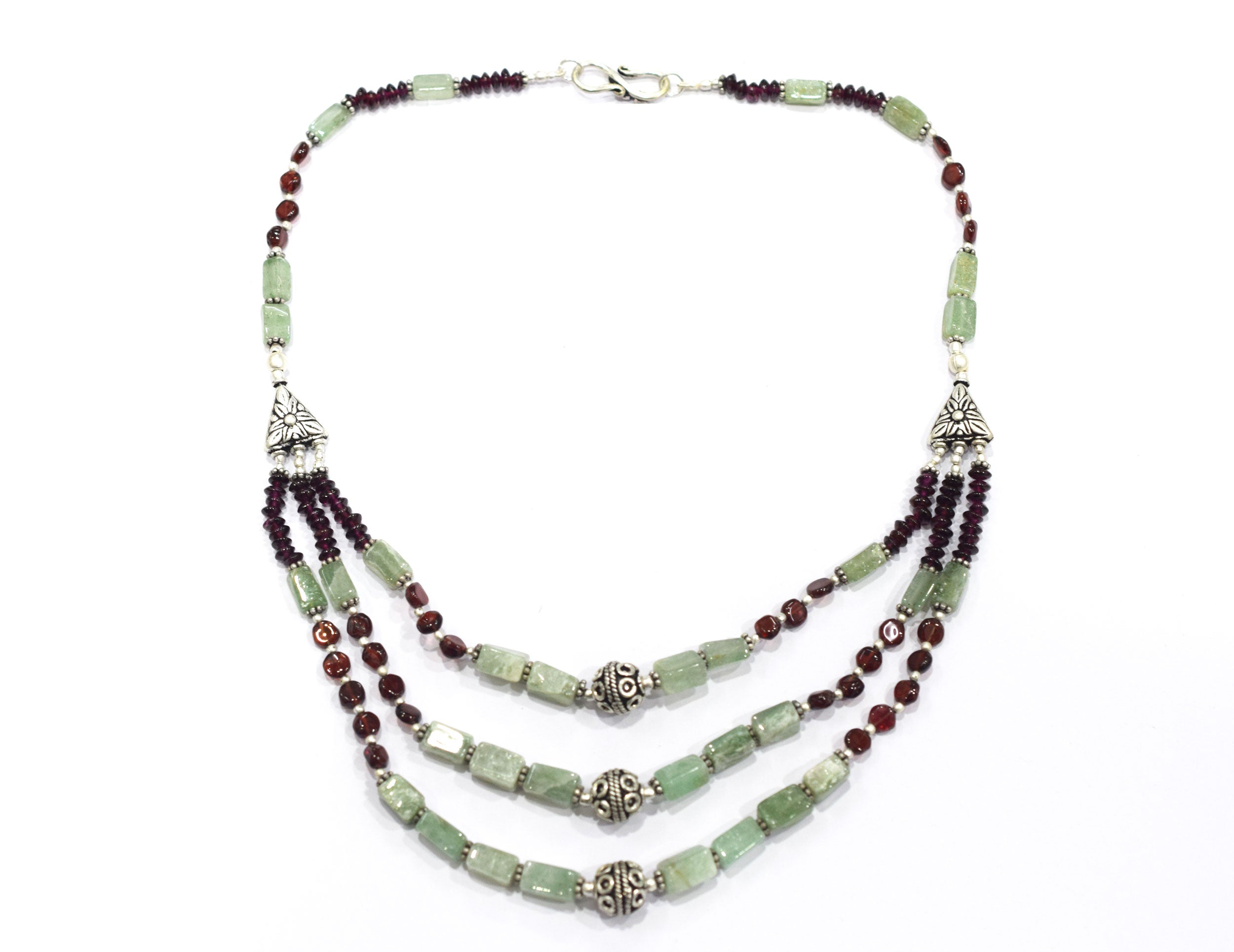 Natural Green Aventurine and Garnet Jewelry Set – Multi-Strand Gemstone Statement Necklace & Earrings,32953