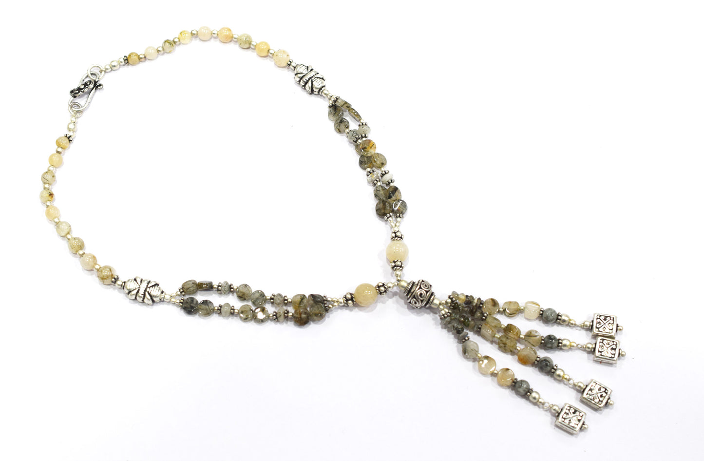 Natural Rutilated Quartz Jewelry Set – Multi-Strand Golden Rutile Tassel Necklace & Earrings,32955