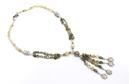 Natural Rutilated Quartz Jewelry Set – Multi-Strand Golden Rutile Tassel Necklace & Earrings,32955