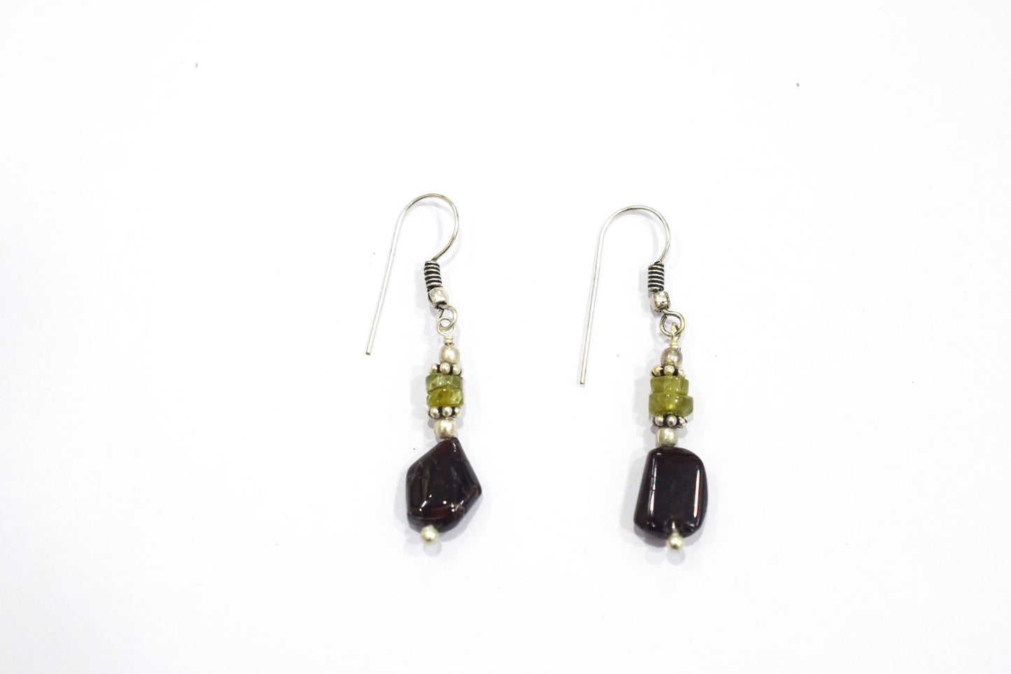 Handcrafted Carnelian & Smoky Quartz Asymmetric Earth-Tone Necklace and Dangle Earring Set,32956
