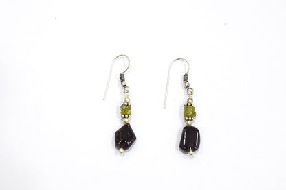 Handcrafted Carnelian & Smoky Quartz Asymmetric Earth-Tone Necklace and Dangle Earring Set,32956