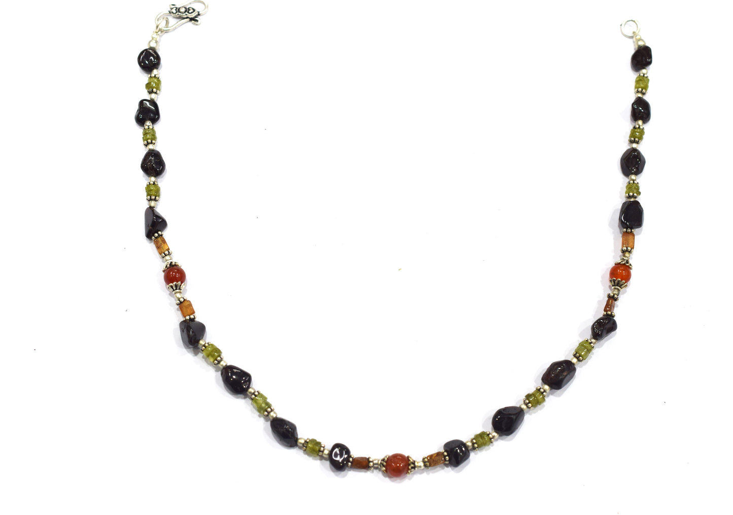 Handcrafted Carnelian & Smoky Quartz Asymmetric Earth-Tone Necklace and Dangle Earring Set,32956