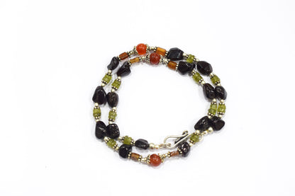 Handcrafted Carnelian & Smoky Quartz Asymmetric Earth-Tone Necklace and Dangle Earring Set,32956
