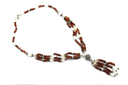 Natural Red Jasper and White Agate Necklace Set - Multi-Strand Statement Choker with Drop Earrings - Handmade Boho Tribal Beaded Jewelry Gift for Her,32957