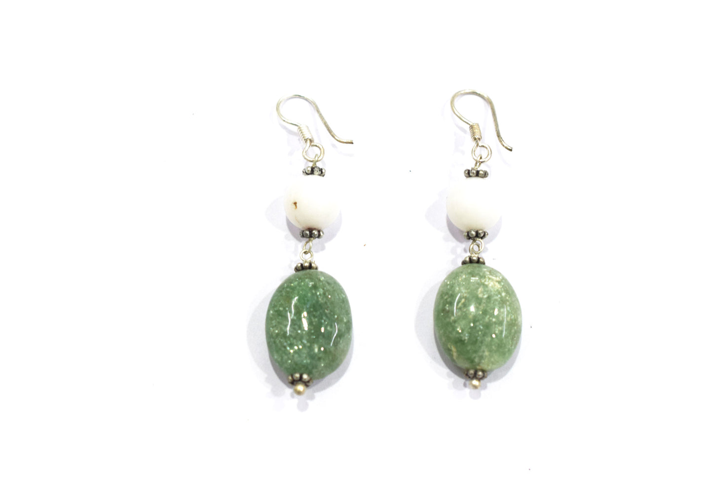Natural Green Aventurine and White Agate Necklace Set - Multi-Strand Statement Choker with Drop Earrings - Handmade Boho Tribal Beaded Jewelry Gift for Her,32958