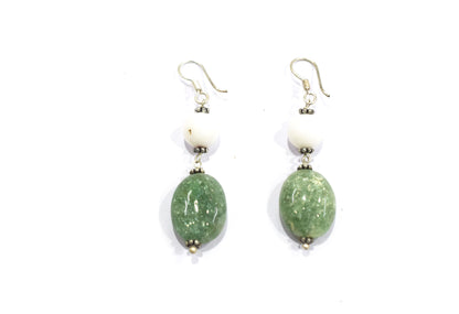 Natural Green Aventurine and White Agate Necklace Set - Multi-Strand Statement Choker with Drop Earrings - Handmade Boho Tribal Beaded Jewelry Gift for Her,32958