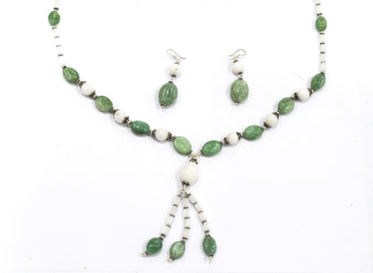 Natural Green Aventurine and White Agate Necklace Set - Multi-Strand Statement Choker with Drop Earrings - Handmade Boho Tribal Beaded Jewelry Gift for Her,32958
