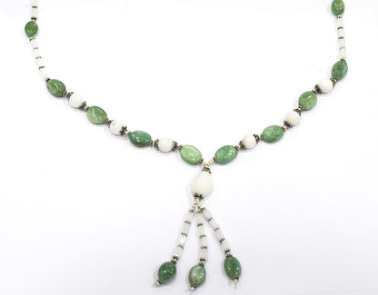Natural Green Aventurine and White Agate Necklace Set - Multi-Strand Statement Choker with Drop Earrings - Handmade Boho Tribal Beaded Jewelry Gift for Her,32958