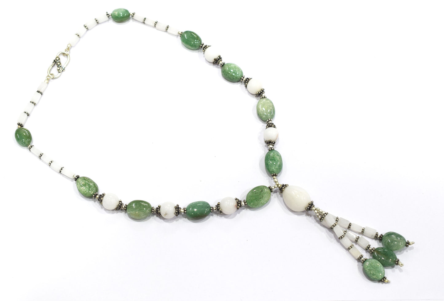 Natural Green Aventurine and White Agate Necklace Set - Multi-Strand Statement Choker with Drop Earrings - Handmade Boho Tribal Beaded Jewelry Gift for Her,32958