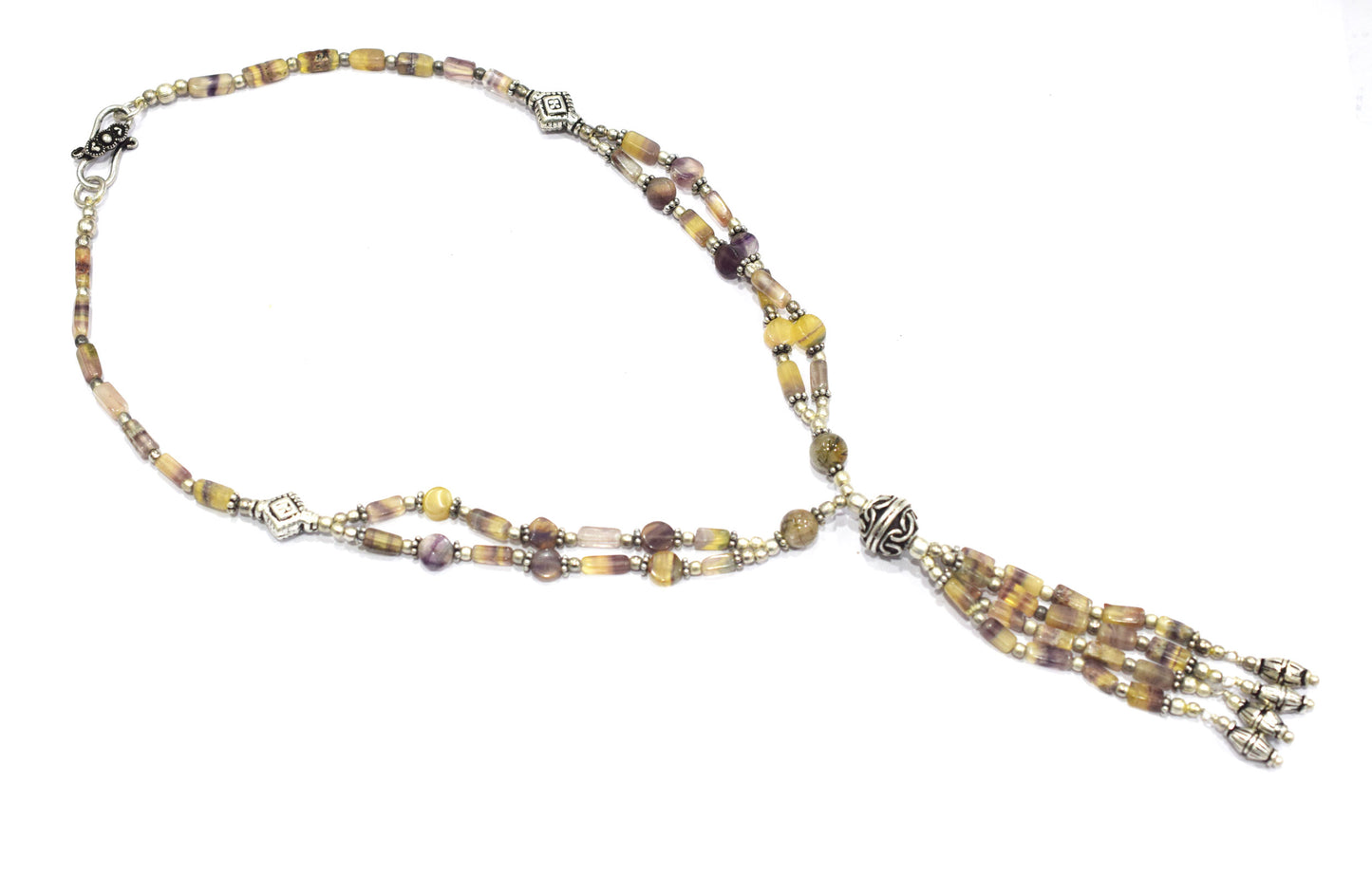 Natural Fluorite and Rutilated Quartz Necklace Set - Multi-Strand Statement Choker with Drop Earrings - Handmade Boho Tribal Beaded Jewelry Gift for Her,32961