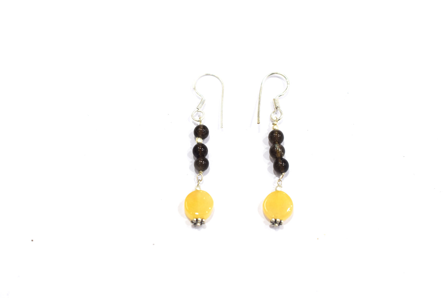 Natural Smoky Quartz and Citrine Necklace Set - Beaded Statement Choker with Drop Earrings - Handmade Boho Tribal Beaded Jewelry Gift for Her,32963