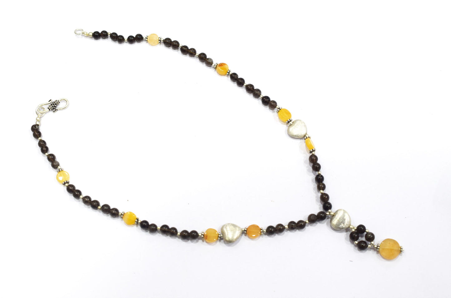 Natural Smoky Quartz and Citrine Necklace Set - Beaded Statement Choker with Drop Earrings - Handmade Boho Tribal Beaded Jewelry Gift for Her,32963