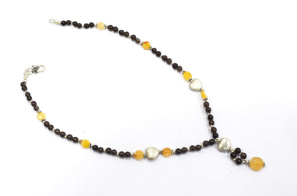 Natural Smoky Quartz and Citrine Necklace Set - Beaded Statement Choker with Drop Earrings - Handmade Boho Tribal Beaded Jewelry Gift for Her,32963
